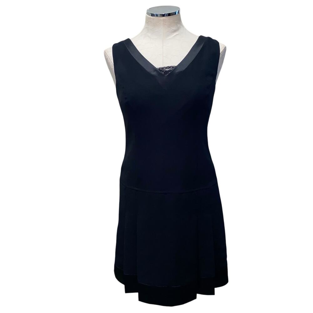 Amanda Smith Sleeveless V-Neck Satin Lace Knee Length Black Cocktail Dress 6P